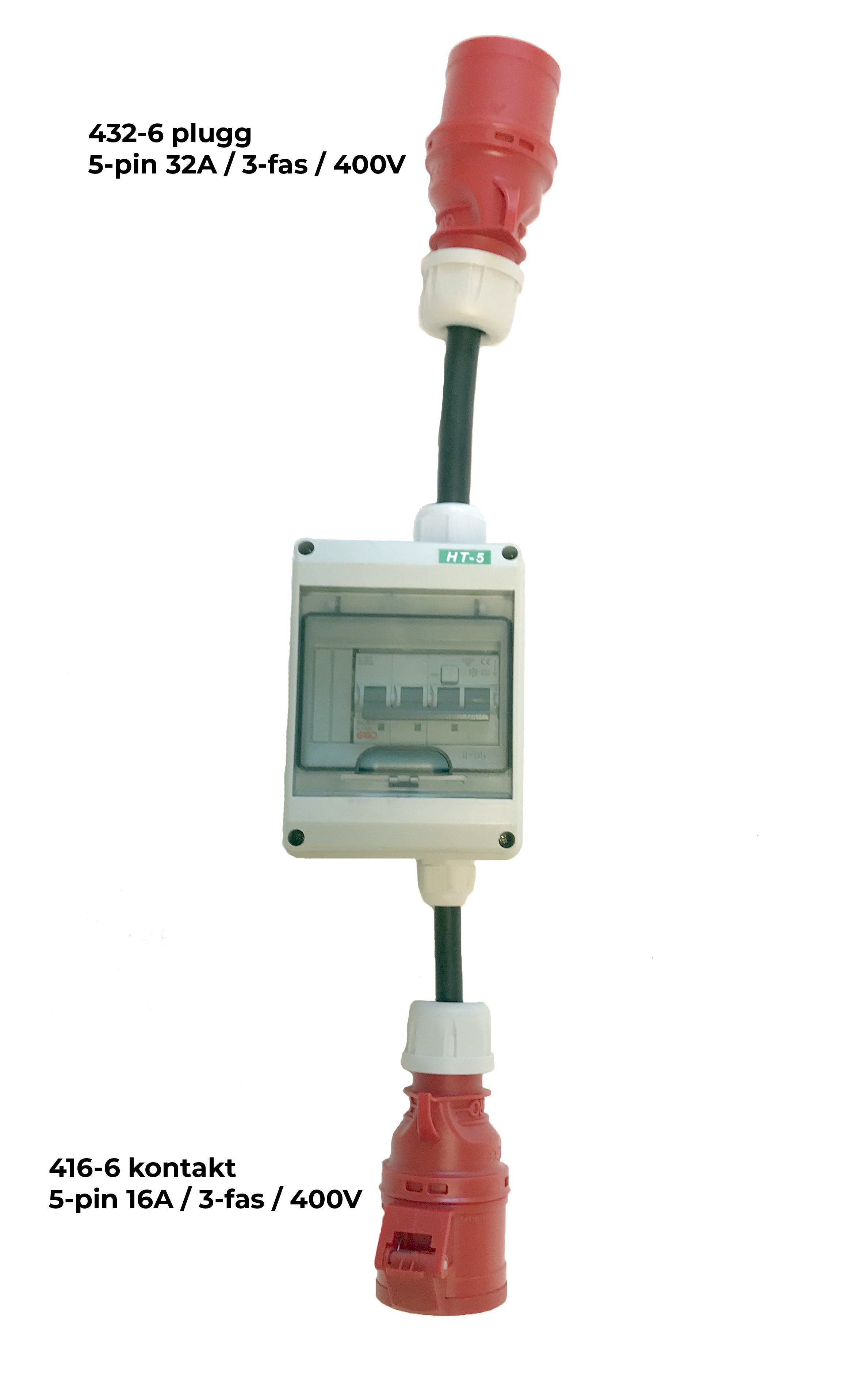 Ladekabel adapter — 32A/3-fas rød CEE støpsel (432-6) til 16A/3-fas rød CEE kontakt (416-6)
