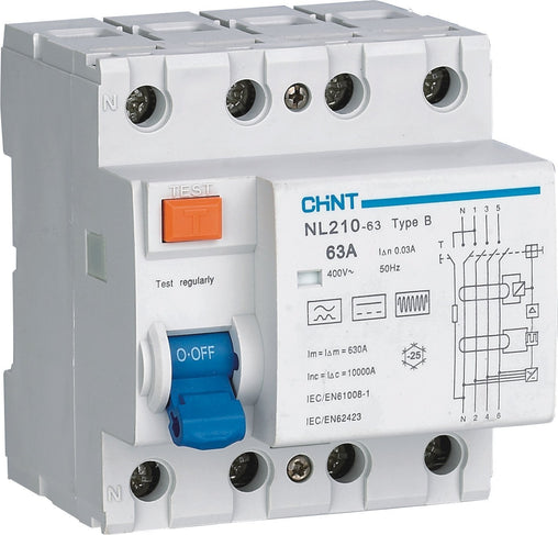 <b>CHINT NL210 jordfeilbryter - Type B - 63A / 30mA - 3+N (4-Pol)</b>  - Elbilgrossisten - 1