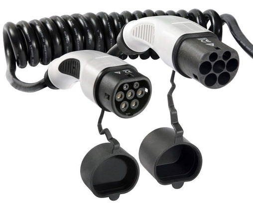 <b>OEM - Type 2 til type 2 spiralkabel</b><br>32A - 3-fas 5 meter / Sort - Elbilgrossisten - 1