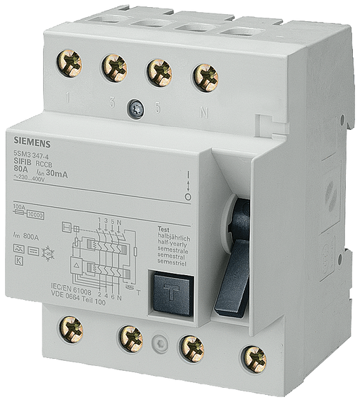 <b>SIEMENS jordfeilbryter - Type B - 40A / 30mA - 3+N (4-Pol)</b>  - Elbilgrossisten